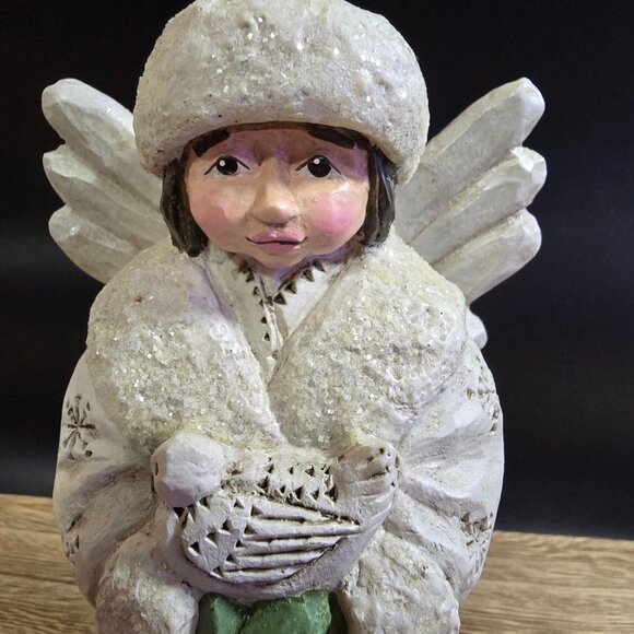 Pam Schifferl Winter White Angel With Dove & Glitter Details 7" by Midwest - Picture 14 of 16
